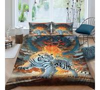 TiTCiveR Tigre Blanco Flamme Housse De Couette 3 Pièces Parure De Couette Myth Terrestrial Animal Microfibre 2 Taie d'oreiller King（220x240cm）