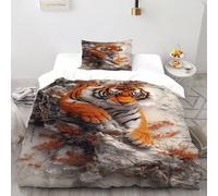 TiTCiveR Tigre Branche Housse De Couette 2 Pièces Thèmes animaliers Faune Sauvage Ensemble Literie Microfibre Adulte avec Fermeture Éclair 1 Taie d'oreiller Single（135x200cm）