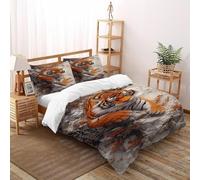 TiTCiveR Tigre Branche Housse De Couette 3 Pièces Thèmes animaliers Faune Sauvage Imprimé Parure De Lit Microfibre Adulte avec Fermeture Éclair 2 Taie d'oreiller Double（200x200cm）