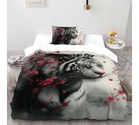 TiTCiveR Tigre Cerise_1 Housse Impression Motif Imprimé en 3D pour Garçons 2 Pcs Microfibre 1 Taie d'oreiller avec Fermetures Parure De Single（135x200cm）