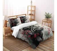 TiTCiveR Tigre Cerise_1 Literie Impression Motif Imprimé en 3D Filles (3 Pcs) Microfibre Housse De Couette 2 Personnes avec Fermetures Parure De Double（200x200cm）