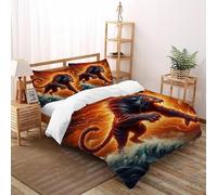 TiTCiveR Tigre fougueux déferlant Housse De Couette 3 Pièces Animal Theme Wildlife 3D Motif Imprimé Ensemble Literie Microfibre pour Adulte Et Enfant avec Taies d'oreiller Super King（260x220cm）