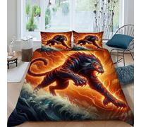 TiTCiveR Tigre fougueux déferlant Housse De Couette 3 Pièces Animal Theme Wildlife Ensemble Literie Microfibre Adulte avec Fermeture Éclair 2 Taie d'oreiller King（220x240cm）