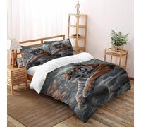 TiTCiveR Tigre Roche Housse De Couette 3 Pièces Animal Themes Wildlife Imprimé De Couvre-Lit Microfibre Adulte avec Fermeture Éclair Et Taies d'oreiller Super King（260x220cm）