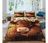 TiTCiveR Vache Marguerite Housse De Couette 3 Pièces Cute Pastoral Animal Parure De Lit Linge De Lit Microfibre pour Adulte Et Enfant avec Taies d'oreiller King（220x240cm）
