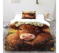 TiTCiveR Vache Marguerite Imprimé Parure De Lit Microfibre De 2 Pièces Cute Pastoral Animal Housses De Couettes Et 2 Taie d'oreiller Single（135x200cm）