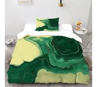 TiTCiveR Vagues Vertes Jaune Housse De Couette 2 Pièces Aesthetic Fluid View Imprimé Parure De Lit Microfibre Adulte avec Fermeture Éclair 1 Taie d'oreiller Single（135x200cm）