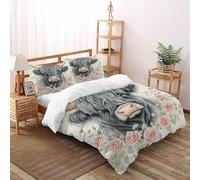 TiTCiveR Yak Fleurs Housse De Couette 3 Pièces Aesthetic Pastoral Animal Imprimé De Couvre-Lit Microfibre Adulte avec Fermeture Éclair Et Taies d'oreiller Double（200x200cm）