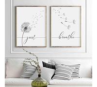 TITINGLUCK Pissenlit Mur Art Toile Peinture Just Breathe Pissenlit Affiche Imprimer Style Nordique Minimaliste Salon Chambre Décor 60x80cm(24x31in) x2 Sans Cadre