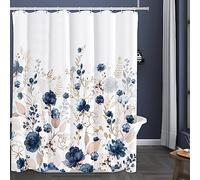 Tititex Ensemble de rideaux de douche esthétiques, bleu marine, motif floral, feuilles dorées, décoration de salle de bain, 152,4 x 180,3 cm, rideau de bain en polyester imperméable avec crochets