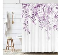Tititex Ensemble de rideaux de douche Eucalyptus, feuilles en aquarelle sur la partie supérieure avec décoration florale pour salle de bain, 183 x 198 cm avec crochets, violet clair