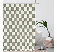 Tititex Rideau de douche esthétique à motif quadrillé - Beige sauge vert - Décoration moderne - 180 x 198 cm - Avec crochets