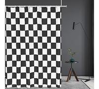 Tititex Rideau de douche esthétique en tissu imitation lin à motif damier, blanc et noir, ensemble de rideaux de douche modernes, décoration 180 x 180 cm avec 12 crochets