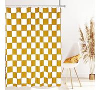 Tititex Rideau de douche esthétique, motif quadrillé, blanc et jaune, ensemble de rideaux de douche modernes décoration 180 x 180 cm avec crochets