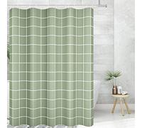 Tititex Rideau de douche minimaliste à carreaux vert sauge, ligne blanche, simple et moderne, décoration 180 x 180 cm avec crochets