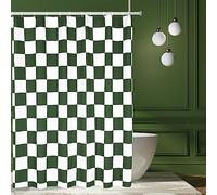 Tititex Rideau de douche Salle de Bain esthétique à motif damier, blanc vert olive moderne, décoration 152,4 x 180,9 cm, avec crochets