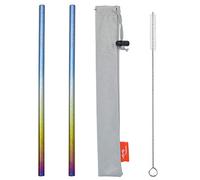 TiTo Lot de 2 pailles colorées en titane très résistantes et ultralégères avec brosse de nettoyage Diamètre 6 mm x 0,4 mm