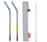 TiTo Lot de 2 pailles colorées en titane très résistantes et ultralégères avec brosse de nettoyage Diamètre 6 mm x 0,4 mm