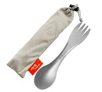 TiTo Titanium Camping Cuillère-Fourchette Titane Ultra-légère Réutilisable avec Pochette Multifonctionnel Ustensiles Portables pour Voyage Randonnée Outdoor