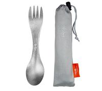 TiTo Titanium Spork 2 en 1 Cuillère Fourchette Ultra Légère Vaisselle pour Camping en plein air, Randonnée, Voyage, Pique-nique et Maison avec Sac (Titanium)