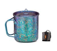 TiTo Titanium Tasse de camping, thé, café - Ultra légère et portable - 450 ml - Poignée pliable en titane - Avec couvercle - Pour l'extérieur, la randonnée, le pique-nique, le feu ouvert (bleu vif)