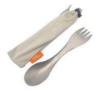 TiTo Titanium Titane Fourchette Cuillère Légère 2 en 1 Ustensile de Voyage Multifonctionnel Spork Réutilisable avec Sac pour Camping Randonnée(Titanium Color)