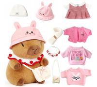 TITQWOP Capybara en Peluche Marron de 25,9 cm avec 9 vêtements et Accessoires - Capybara en Peluche Super Douce pour Enfants Filles garçons (Capybara Rose)