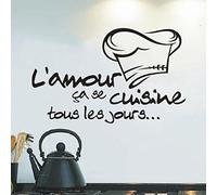 Titre : Sticker mural L'amour sa se cuisine tous les jours - Sticker mural en vinyle détachable, convient pour les cuisines, restaurants et autres endroits, Décoration murale en vinyle pour 58 * 36CM