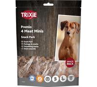 Titre : TRIXIE PREMIO 4 Meat Minis Snack Pack - quatre délicieuses variétés : poulet, canard, bœuf et agneau - sans gluten - sans sucre ajouté - teneur en viande 89 % - 4 x 100 g - 31852