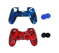 Tiuimk Lot de 2 paires de coques de protection en silicone pour manette de PS4 Rouge/noir et bleu
