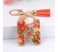 TIVAS Morceau de Fruits Anglais Lettre Porte-clés Cristal résine Pendentif Accessoires Simple Gland Alphabet Porte-clés Dame Sac Cadeau