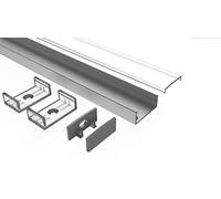 Tivendis Profil LED en Aluminium AB - 2 m - pour Bandes de LED jusqu'à 20 mm de Largeur - Couverture Transparente - Embouts et Clips de Fixation - Profil Plat anodisé