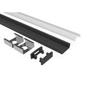 Tivendis Profil LED en Aluminium AF2 Noir - 2 m - pour Bandes de LED jusqu'à 12 mm de Largeur - Couverture matée - Embouts et Clips de Fixation - Profil Plat anodisé thermolaqué