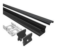 Tivendis Profilé LED en Aluminium 2 m AH - Kit Complet pour Bandes jusqu'à 12 mm de Large - Couvercle Noir, Embouts et Clips de Fixation - en Forme de U - en saillie - Profilé Mural anodisé