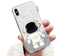 Tivenfezk Nadoli Case Paillettes pour iPhone X/XS Astronaute Béquille Coque,Bling Astronautes Pliant Supporter Silicone Flexible Housse Étui de Potection