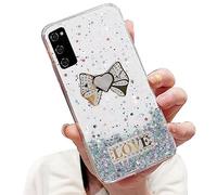 Tivenfezk Nadoli Coque Paillettes pour Samsung Galaxy S20 FE,Cravate Coeur Design Transparente Étoile Étui Housse Sparkle Bling Brillante Silicone Girly Bumper