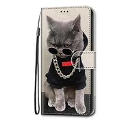 Tivenfezk Nadoli Coque Wallet pour Motorola Moto G84 5G,Coloré Peint Cool Or Chaîne Chat Portefeuille Cuir Fonction Stand et Fentes de Carte Coque Housse Etui