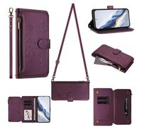 Tivenfezk Portefeuille Fermeture éclair Coque pour Motorola Moto G56,avec 6 Porte Cartes Flip PU Cuir Fleur Papillon Étui Sac à Main Bouton Magnétique Collier Housse Cordon Etui