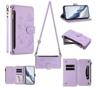 Tivenfezk Portefeuille Fermeture éclair Coque pour Motorola Moto G56,avec 6 Porte Cartes Flip PU Cuir Fleur Papillon Étui Sac à Main Bouton Magnétique Collier Housse Cordon Etui