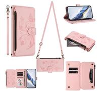 Tivenfezk Portefeuille Fermeture éclair Coque pour Motorola Moto G56,avec 6 Porte Cartes Flip PU Cuir Fleur Papillon Étui Sac à Main Bouton Magnétique Collier Housse Cordon Etui