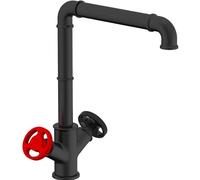 Tivezlor Robinet de cuisine noir mat, robinet d'évier de cuisine industriel laiton, robinet de cuisine à deux poignées 1 trou, mitigeur de cuisine, robinet mitigeur ferme à 360°,B