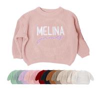 Tivhelrf Pull en tricot pour tout-petits avec broderie personnalisée du nom - Pull à col rond à manches longues - Vêtements pour bébé automne/hiver, Rose, 6-12 mois