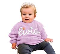 Tivhelrf Pull tricoté pour bébé Fait Main avec nom ou Monogramme brodé sur Mesure, Cadeau spécialisé pour Fille, garçon, Bambin, Enfant 6-12M Violet