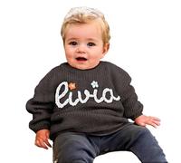 Tivhelrf Pull tricoté pour bébé Fait Main avec nom ou Monogramme brodé sur Mesure, Cadeau spécialisé pour Fille, garçon, Bambin, Enfant 5T Noir