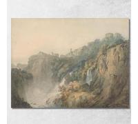 Tivoli avec le temple de la Sibylle et les chutes Joseph Mallord William Turner, jwt138 Tableau imprimé sur toile Fine Art, encadré prêt à accrocher, haute qualité, 50 x 40 cm