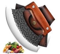 Tivoli Couteau Ulu Forgé Main - Lame Acier Carbone Haute Qualité + Etui, Boîte Cadeau, Mezzaluna & Découpe-Pizzas