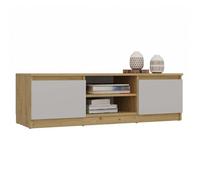 TIVOLI - Meuble TV style moderne - 120x40x36cm - 2 niches + 2 portes - Rangement matériel télé/audio - Chêne et Beige