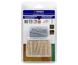 Tivoly 11110220008 Kit 60pcs "Assemblage invisible", consommable Vis et Tourillons angle 15°