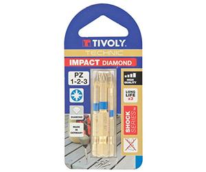 Tivoly 11523720001 Lot de 2 Embouts de Vissage Diamant Impact Torsion pour Vis Pozidriv Pz1-2-3