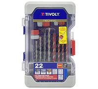 Tivoly 11901170061 Coffret Ranger 22pcs, Forets Carrelage, Béton, Bois et 3 butées de profondeur pour forets de Ø3 à 12mm